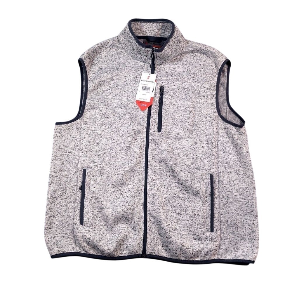 Free Country Sweater Fleece Vest Men XL Pumice Gray Full‎ Zip 255-M86303S